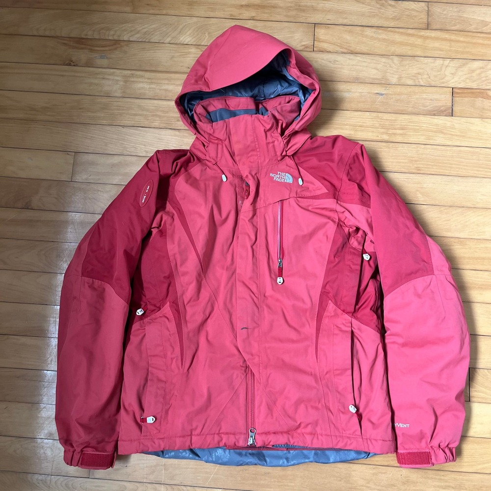 The North Face HyVent Womens Medium Pink Red Hooded Ski Jacket Waterproof Shell